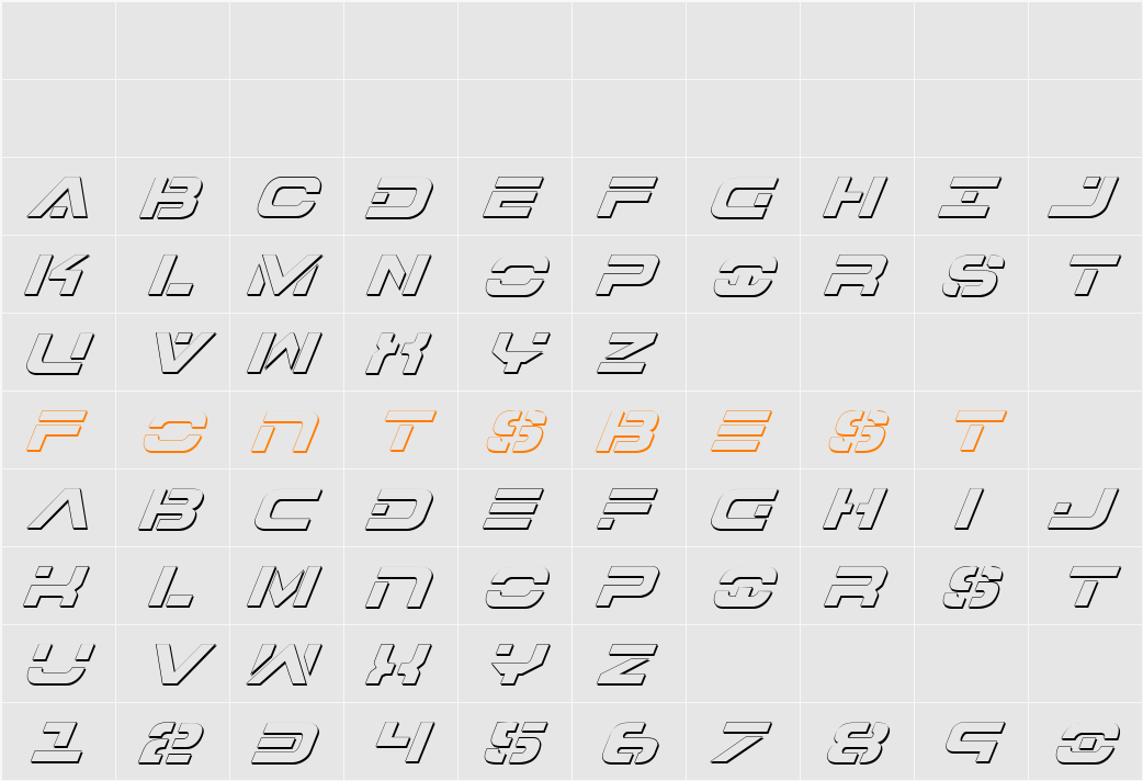 7th Service Outline Italic Character Map