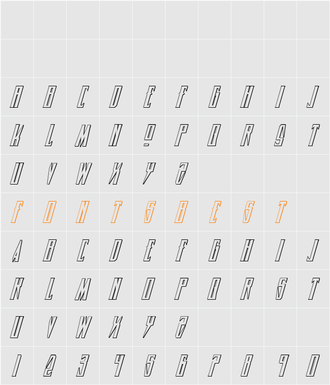 Timberwolf 3D Italic Character Map