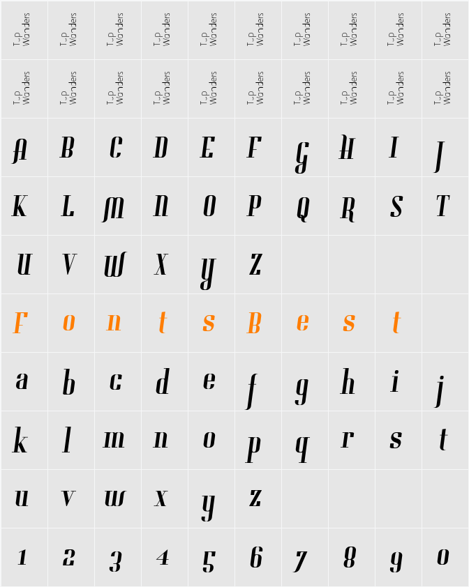 Gladifilthefte Character Map
