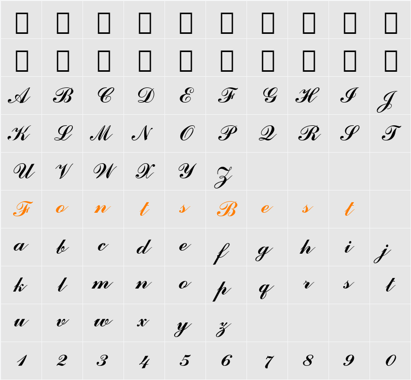 CommercialScript BT Character Map