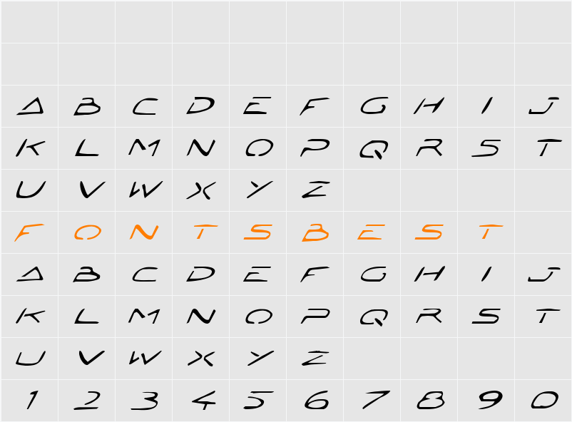 Jetta Tech Italic Character Map