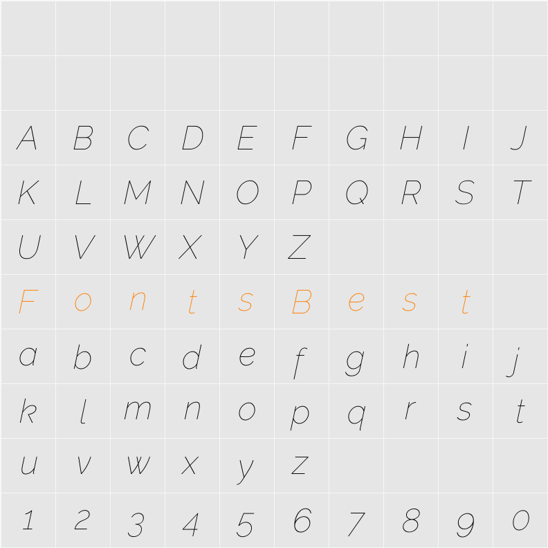 Raleway Thin Character Map