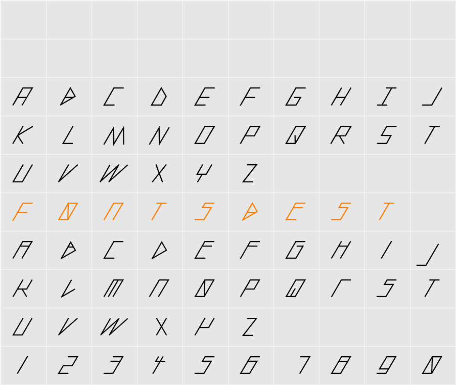 slanted ITALIC shift Character Map
