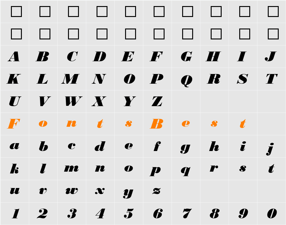 Bodoni MT Black Character Map