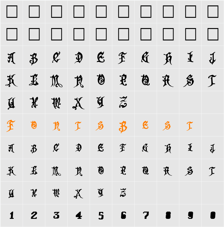 FrightWrite1 Character Map