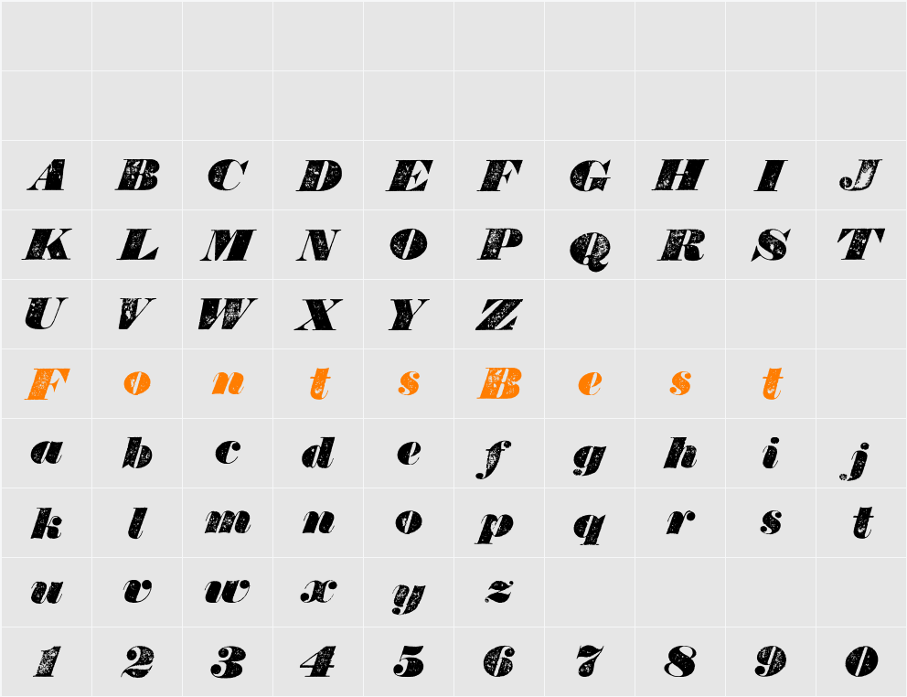 Bullion Italic WF Character Map