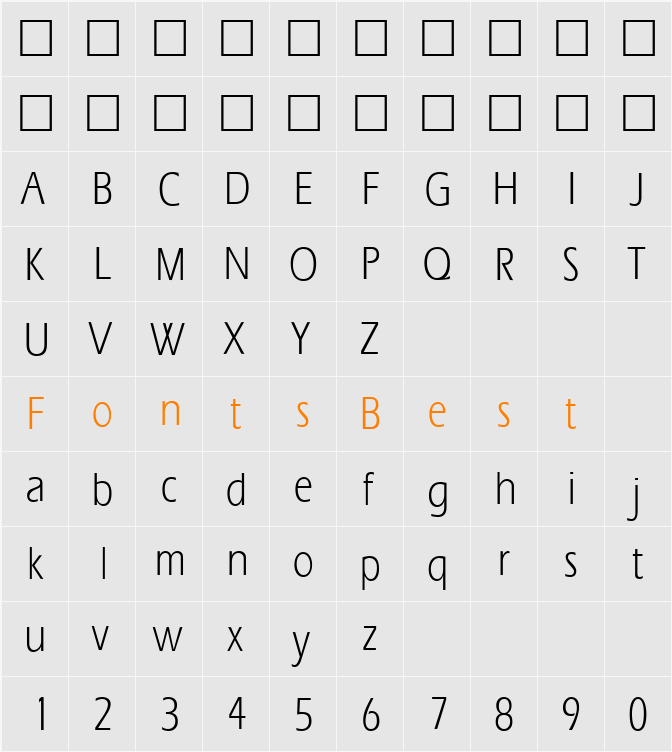 ErgoeCondensed Character Map
