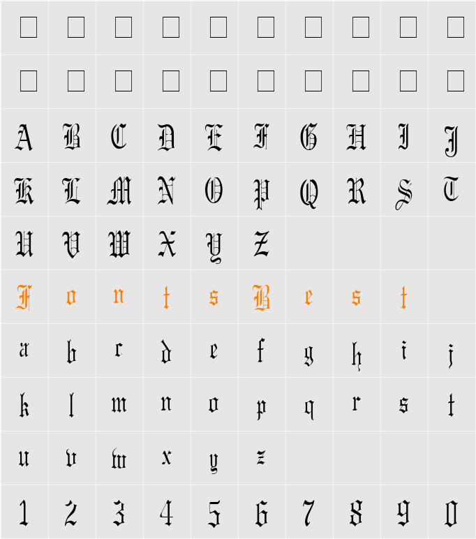 Gregory Thin Character Map