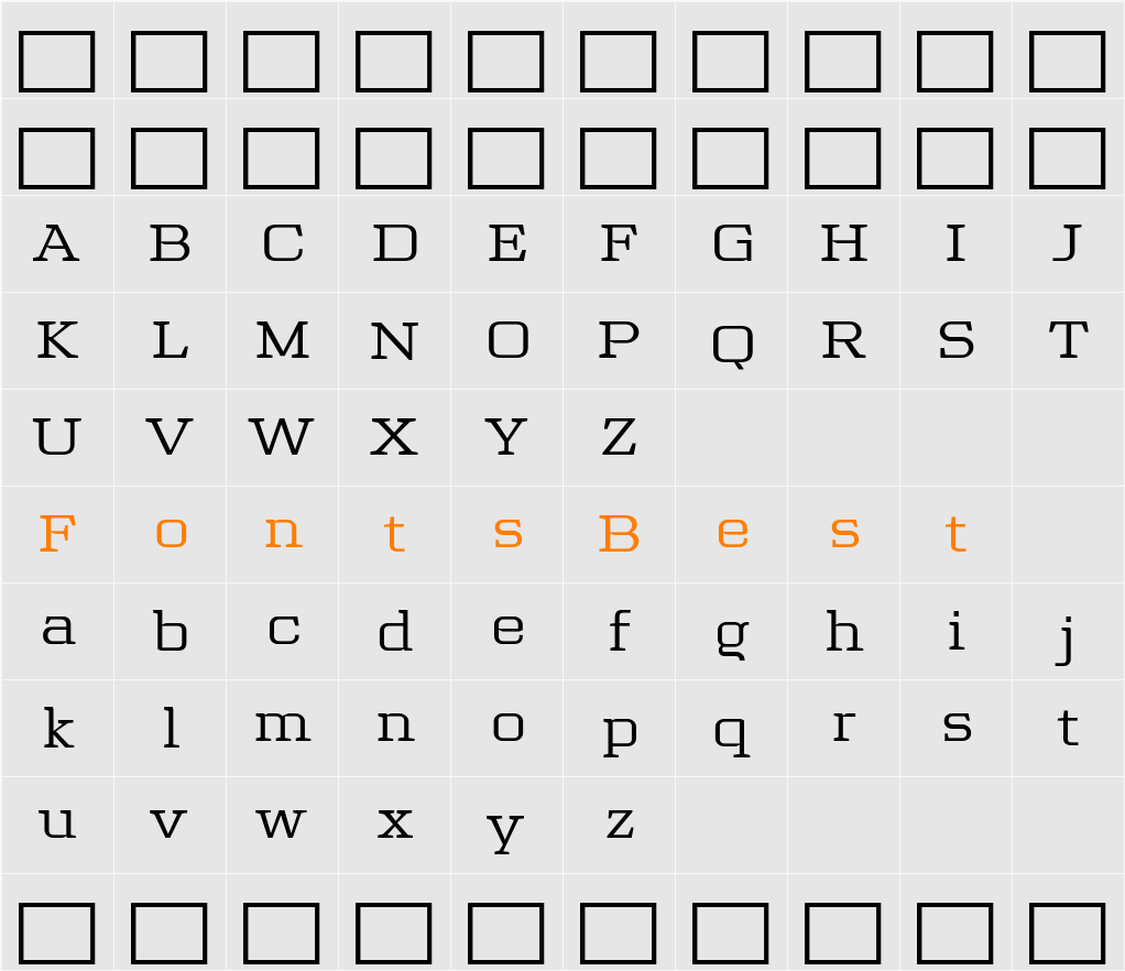Tretton Serif Character Map