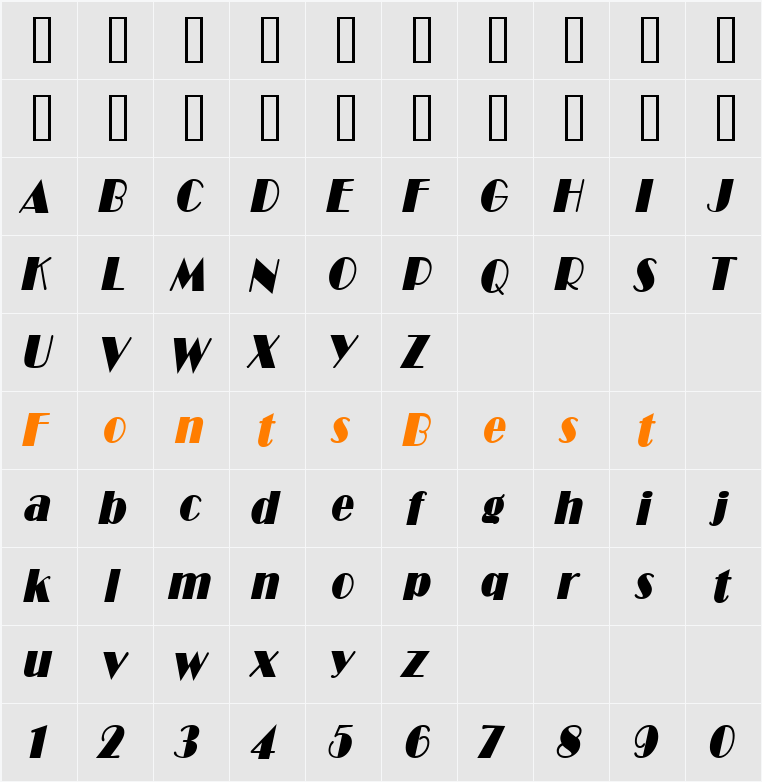 Brando Condensed Character Map