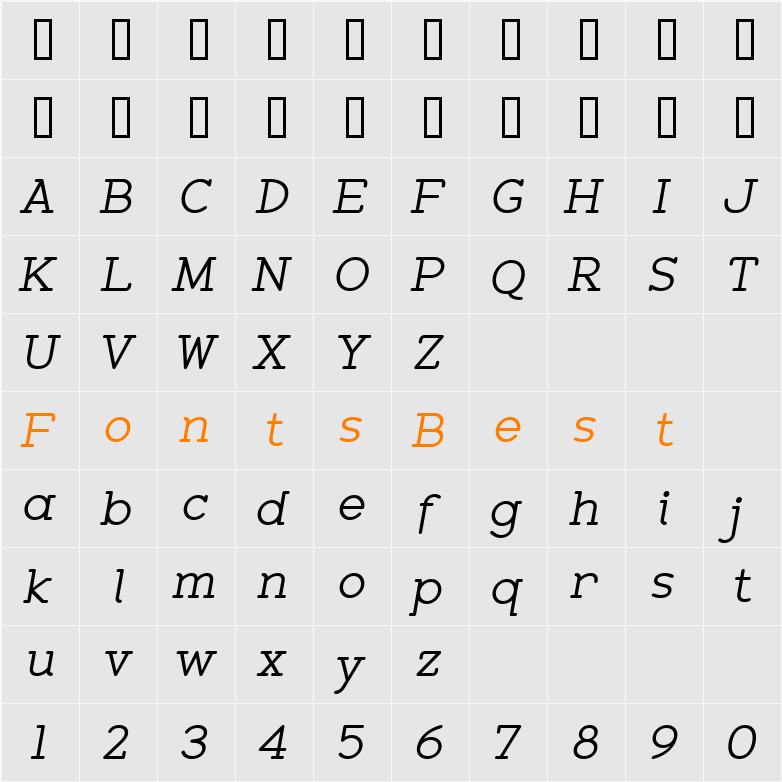 Zolano Serif BTN Character Map
