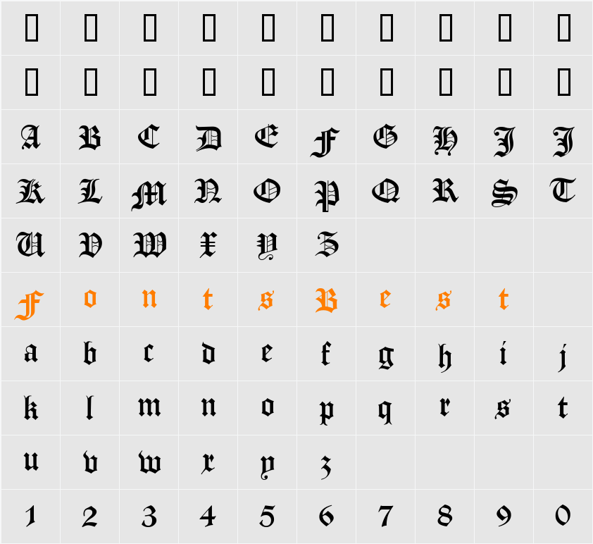 Manuskript Gothisch Character Map