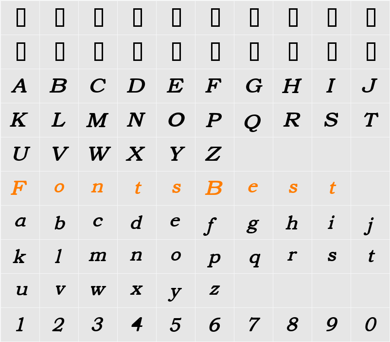 Text Serif Italic Character Map