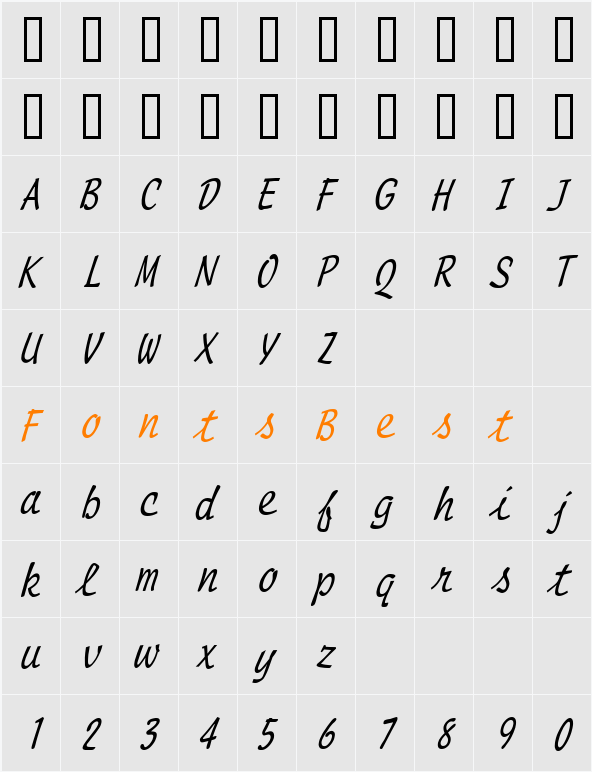 Manuscript Condensed Character Map