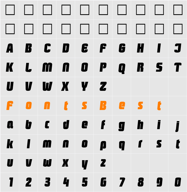 Pasadena-HeavyIta Character Map