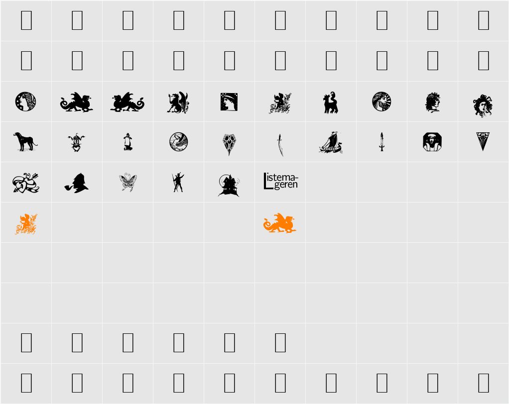 Listemagerens Dingbats 1 Character Map