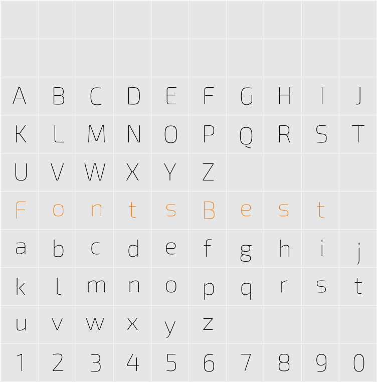 Exo 2 Thin Character Map