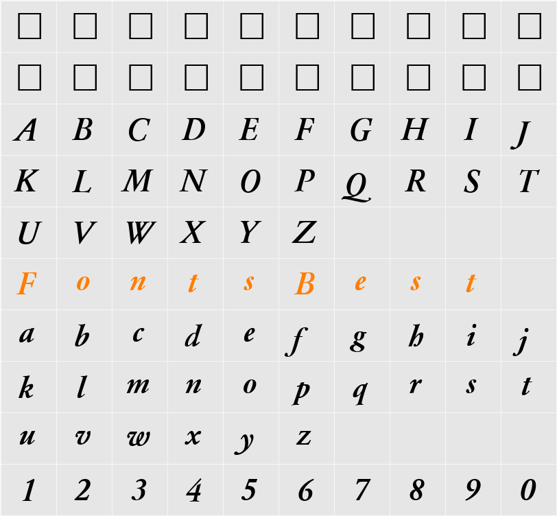 QTGaromand Character Map