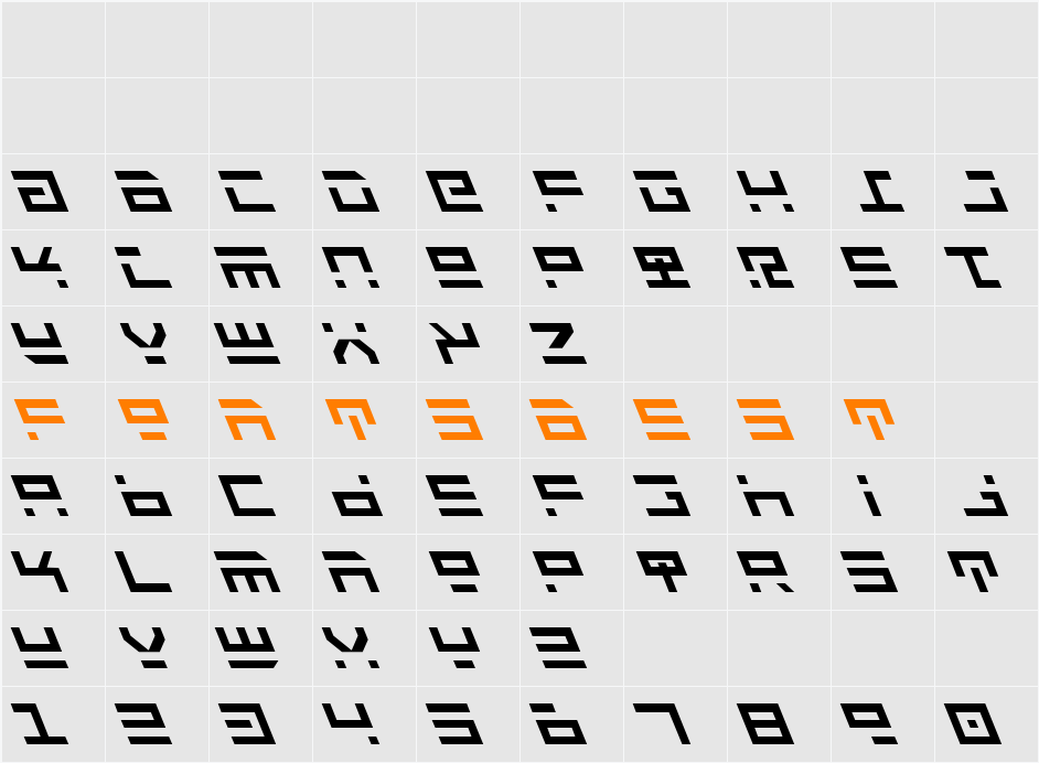 Rocket Type Leftalic Character Map
