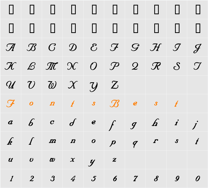 UnicornScriptSSK Character Map