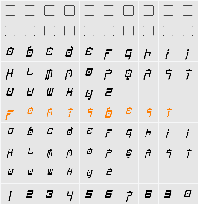 Nippon Tech Condensed Character Map