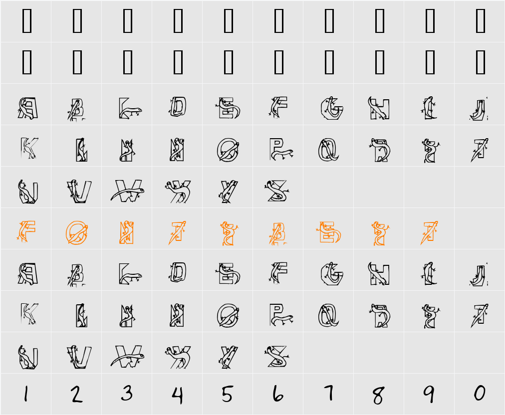 Lizard 2 Character Map