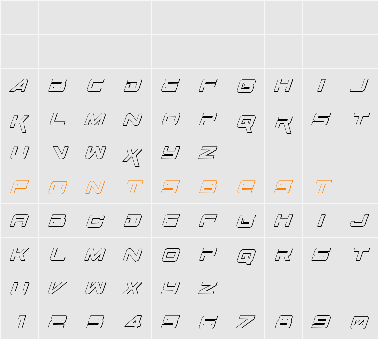Space Ranger 3D Italic Character Map