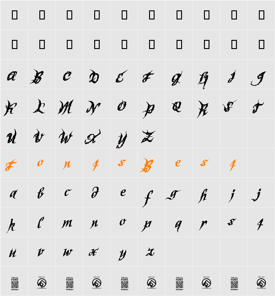 Sinner Script Character Map