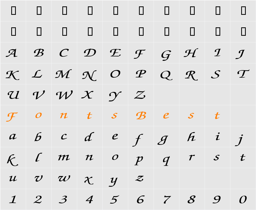 ExchequerScriptExtended Character Map
