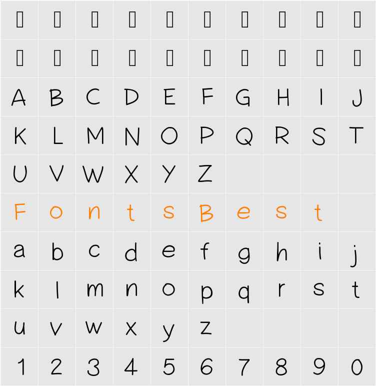 PWSimpleHandwriting Character Map