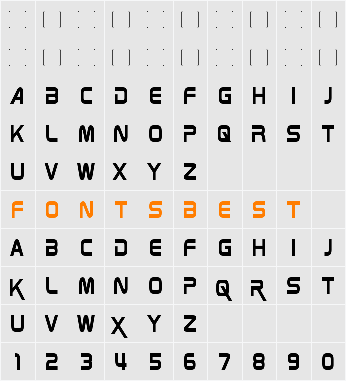 Zebulon Condensed Character Map