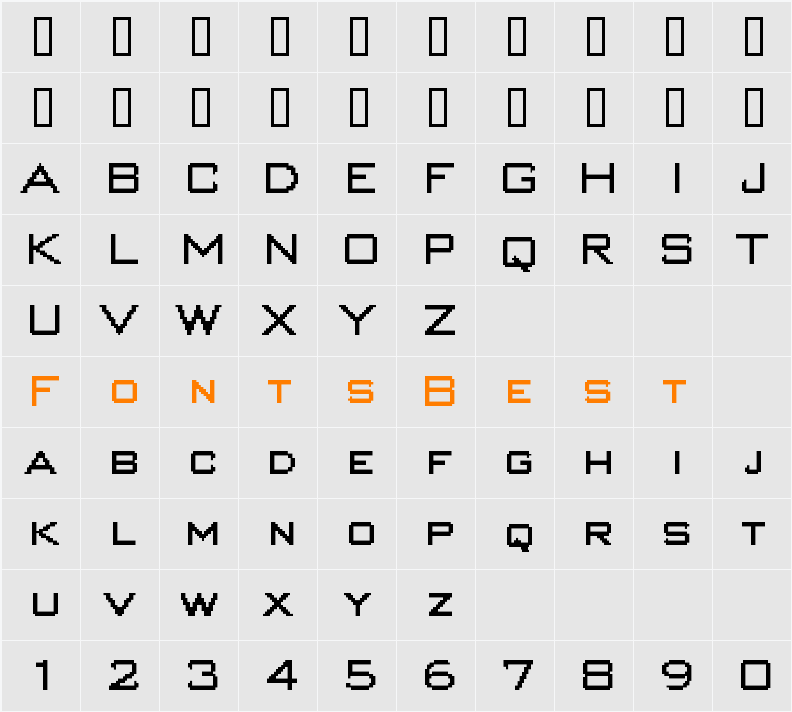 RasterBankTwentyOne Character Map