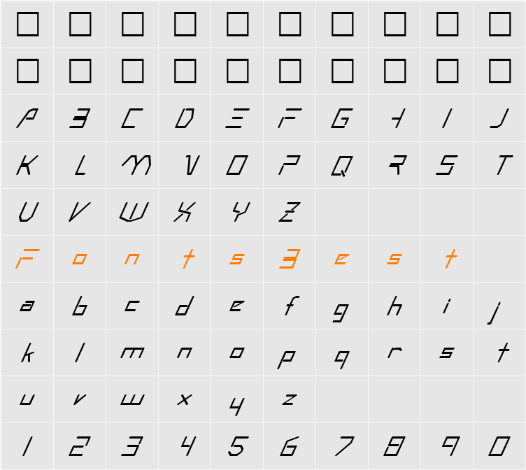 FZ DIGITAL 7 ITALIC Character Map