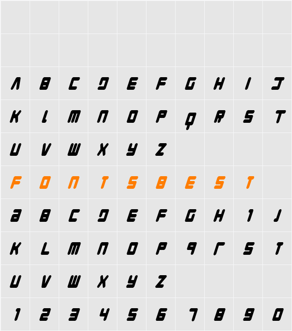 Young Techs Condensed Italic Character Map