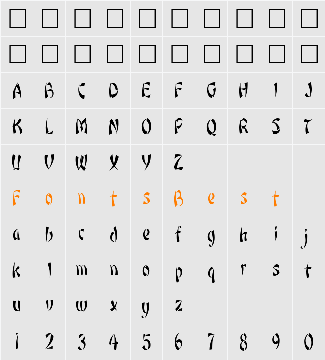 OrientNarrow Character Map