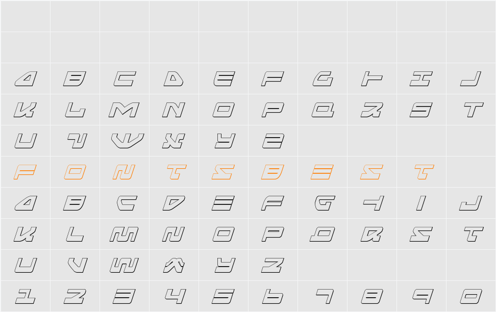 Searider Falcon Outline Italic Character Map