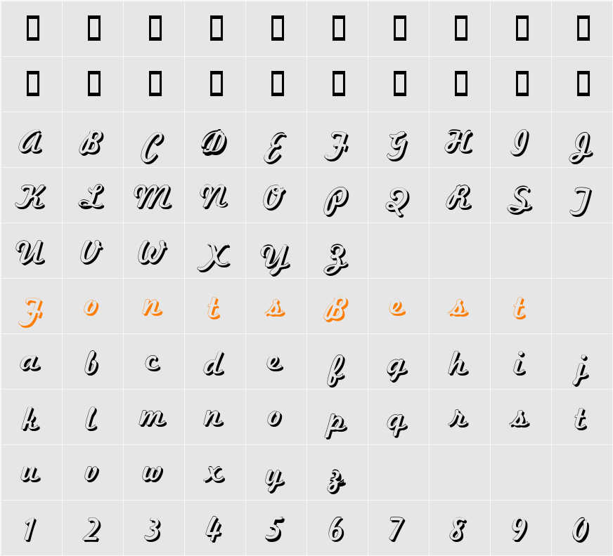 Marketing Script Shadow Character Map