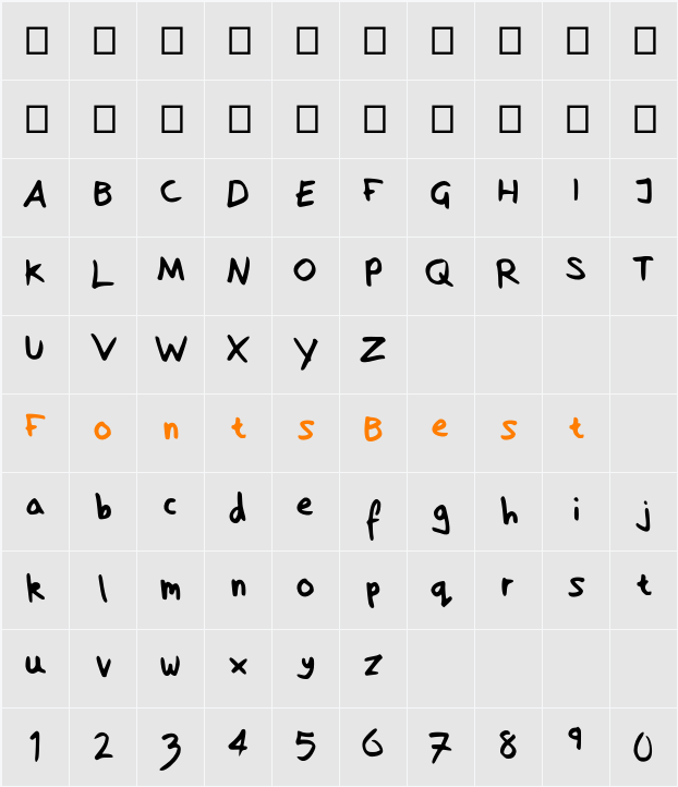 Sofia Handwritten Character Map