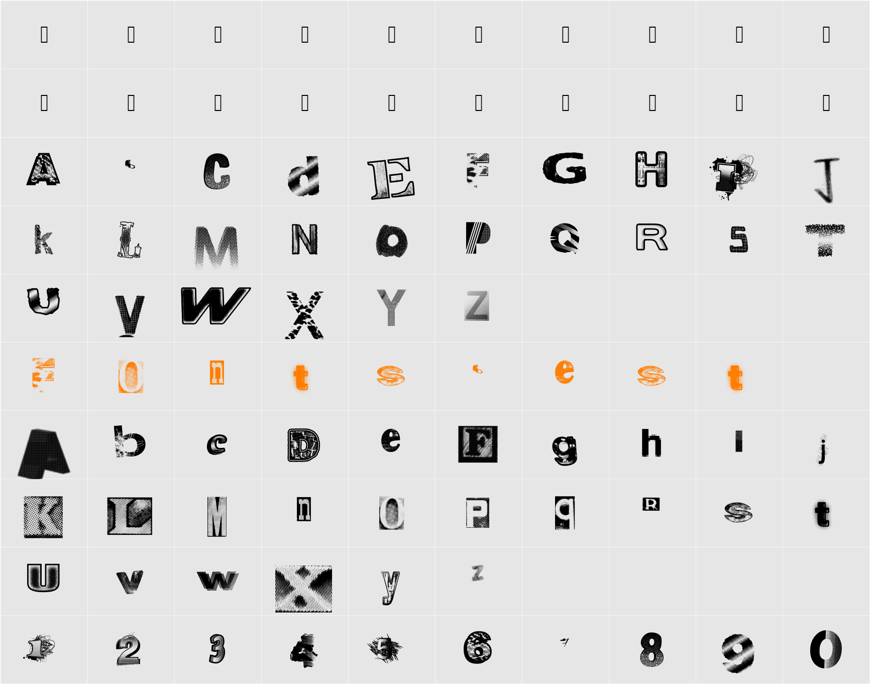 Xerographer Fonts Character Map