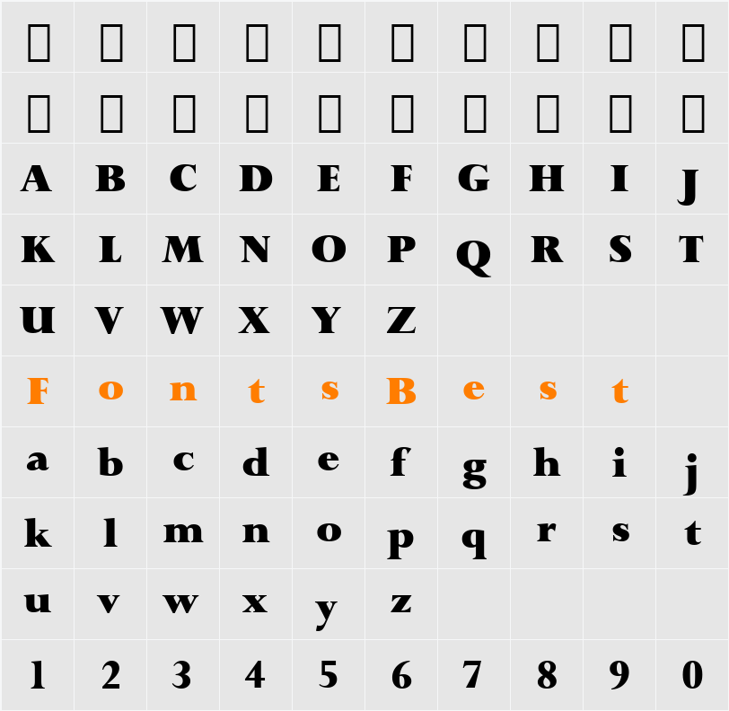 Lapidary333 Blk BT Character Map