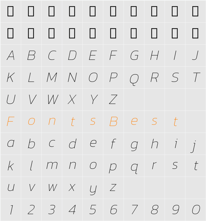 Kanit Thin Character Map