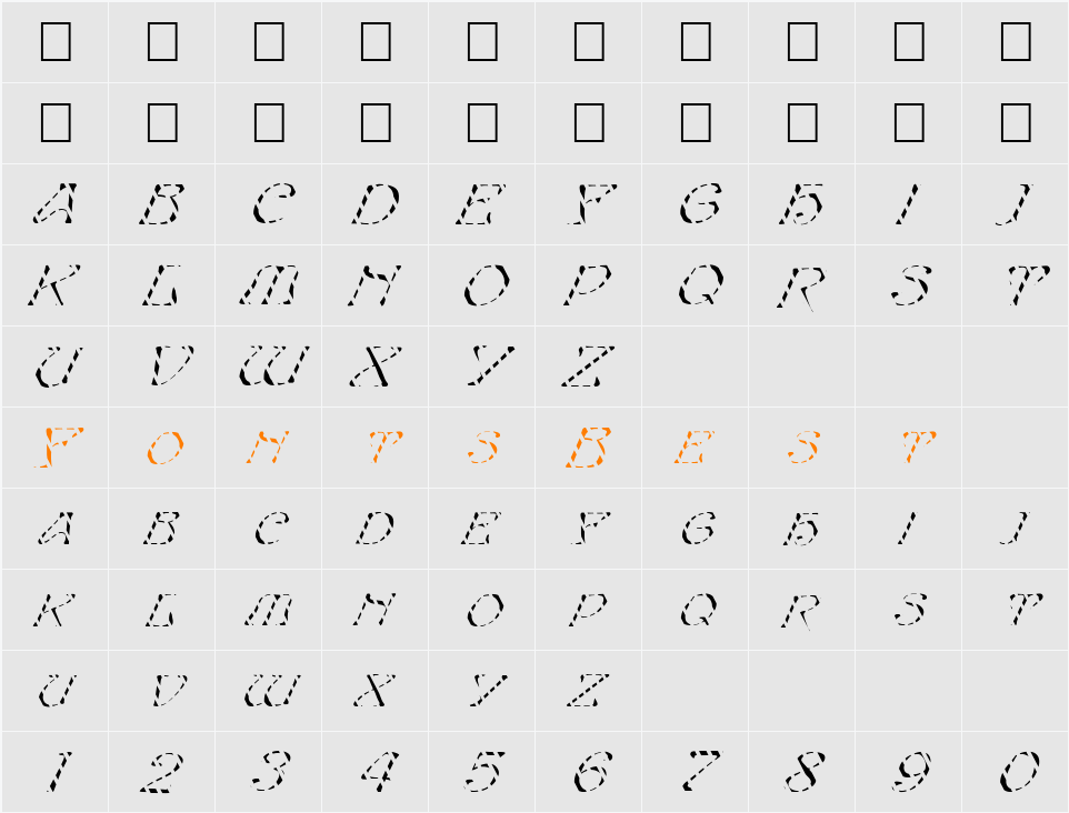 FZ JAZZY 20 STRIPED ITALIC Character Map