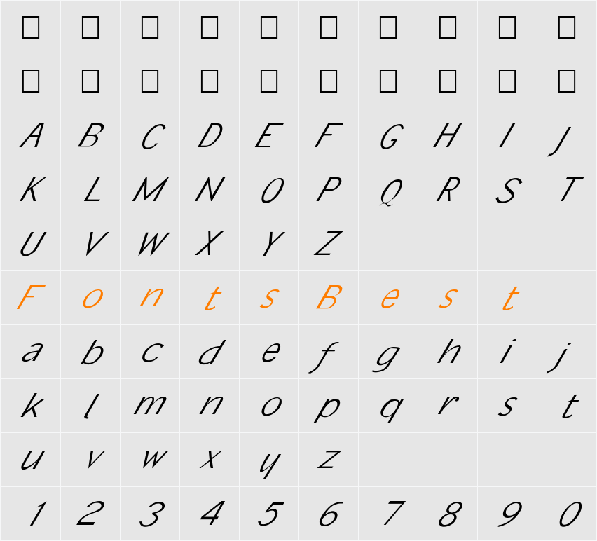 FZ BASIC 21 ITALIC Character Map