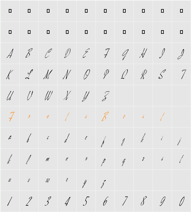 FZ HAND 13 ITALIC Character Map