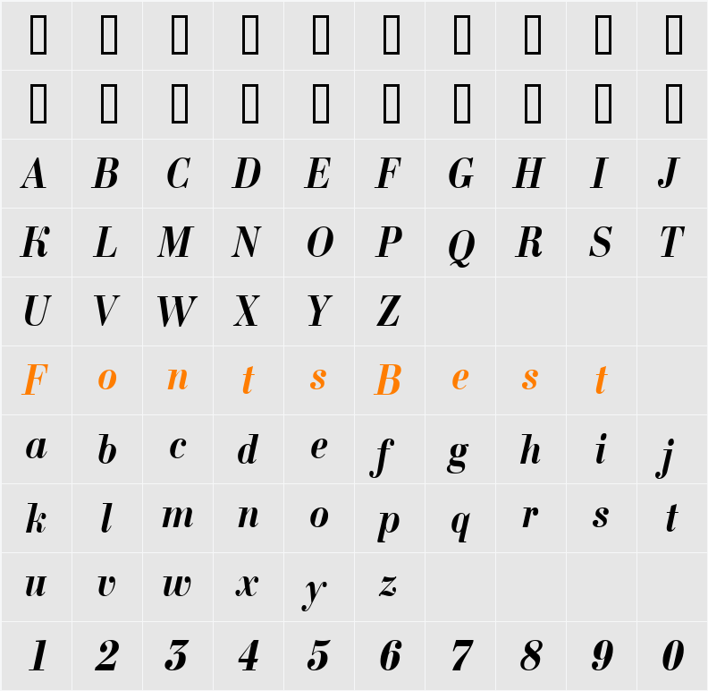 a_BodoniNovaNr Character Map