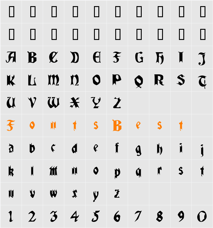 QuaelGothic Character Map