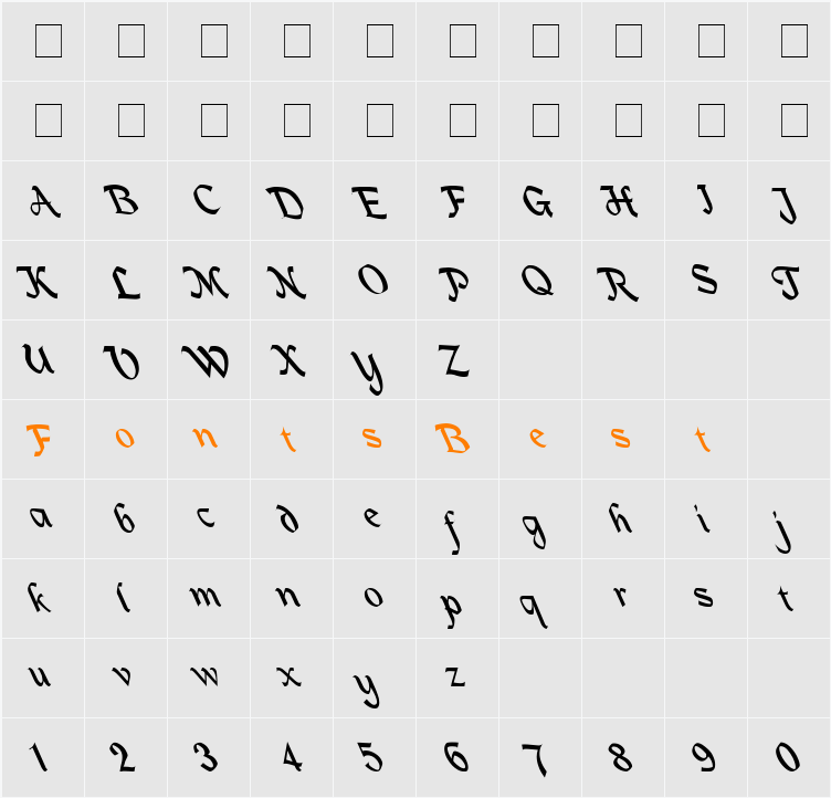 Mac Humaine-Light Lefti Character Map