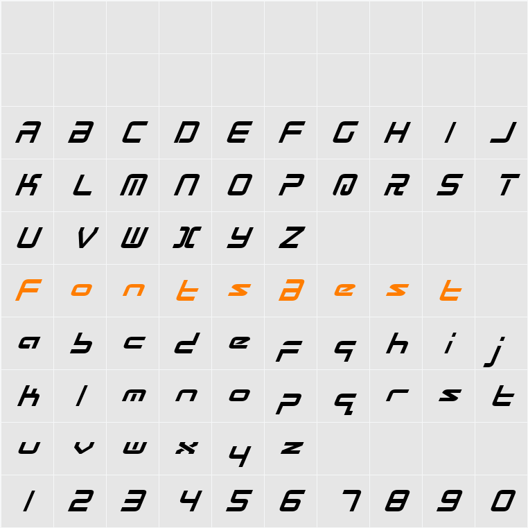 Radio Space Bold Italic Character Map