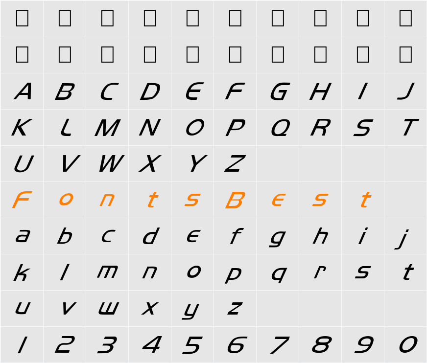 FZ BASIC 8 ITALIC Character Map
