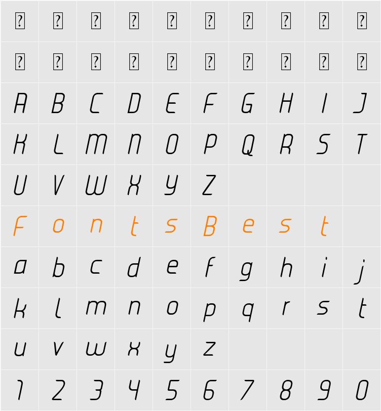 JUICE Light Italic Character Map
